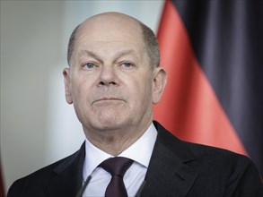 Olaf Scholz, Federal Chancellor, recorded during a press conference at the Federal Chancellery in