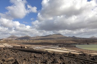 Sea salt extraction, Janubio salt works, Salinas de Janubio, Lanzarote, Canary Islands, Spain,