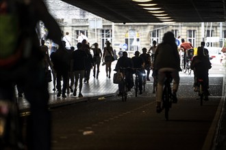 Footpath and cycle path, cycle highway, Cuyperspassage, subway at Central Station, Amsterdam