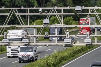 Sensors on a toll bridge, for recording motorway tolls, on the A43 motorway near Dülmen,