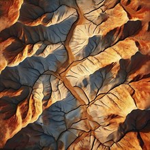 Aerial view capturing the abstract geometric patterns of a dry desert landscape, AI generated