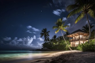 Real estate beach resort at the Caribbean coast at night, AI generated