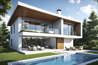 Three dimensional render of a modern ecological real estate residential house, AI gnerated, AI