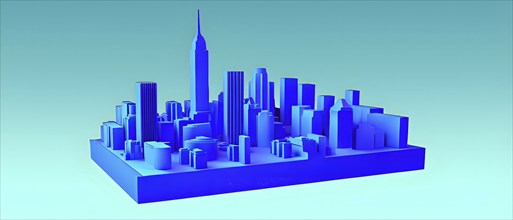 Three dimensional rendering of a model of a city with skyscrapers, AI generated