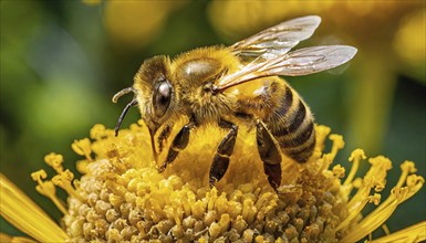 Animals, Symbol, Bee, Honey bee with pollen on its body, Apis mellifera, AI-generated, AI generated