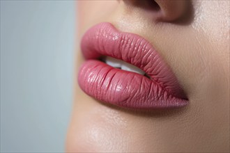 Close up of woman's mouth with pink lipstick. KI generiert, generiert, AI generated