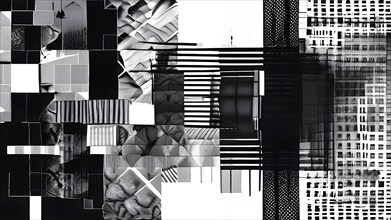 AI generated illustration of a whimsically modern and antiquated fusion collage with monochrome