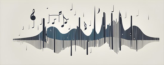 Illustration of abstract audio frequency sound wave lines, AI generated