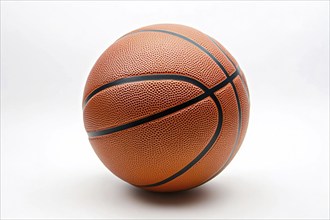 Single orange basketball ball on white background. Generative AI, AI generated