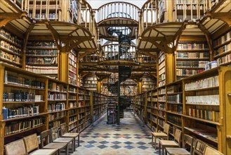 Beautiful library with old books, Benedictine Abbey Maria Laach, Eifel, Rhineland-Palatinate,