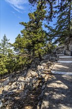 Long climb up the stairs to Tsambika Monastery, pilgrimage site for children with spectacular