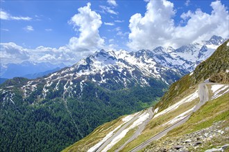 Mountain landscape with serpentines on the Timmelsjoch, South Tyrol, Italy, Europe