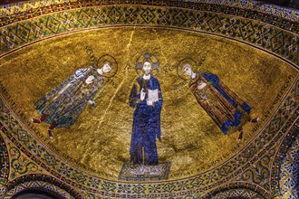 Blessing of Christ, flanked by the martyrs Giusto and Servolo, 12th century, Byzantine mosaic, left