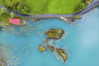 Aerial view of lake Lovatnet (or: Loenvatnet), Lovatnet, view towards south to glacier