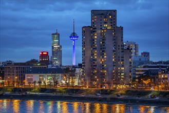 Skyline of Cologne, with the Colonius television tower, skyscrapers, on the Rhine, North