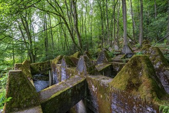 Remains of the Westwall across the Grölisbach, near Roetgen, 100 metre long anti-tank barrier