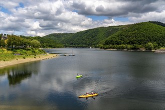 Rursee, bay near the village of Rurberg, Eisebachrsee dam, Eifel National Park, North