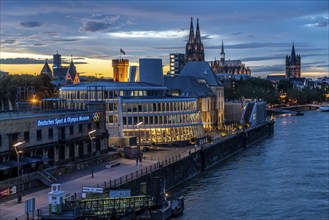 Skyline with Cologne Cathedral, Groß St. Martin Catholic Church, Chocolate Museum, German Sports