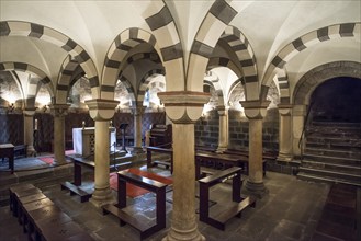 Interior view, crypt, Romanesque monastery church, Maria Laach Benedictine Abbey, Eifel,