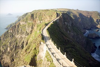 La Coupee narrow track between Sark and Little Sark, Island of Sark, Channel Islands, Great Britain