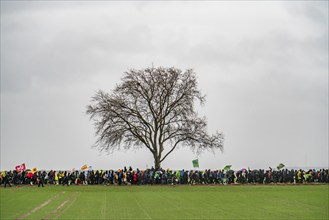 Demonstration against the demolition of the lignite village of Lützerath, from the village of