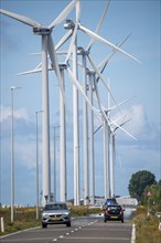 Wind farm on the Nordzeeweg, on a long spit of land between the Maas and the Calandkanaal in the