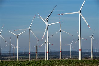 Wind farm near Bad Wünnenberg, Ostwestfalen Lippe, along the A44 motorway, North Rhine-Westphalia,