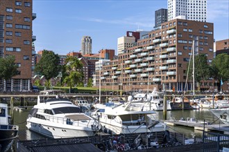 Rotterdam Marina, behind residential high-rise buildings at Spoorweghaven, pleasure craft harbour,