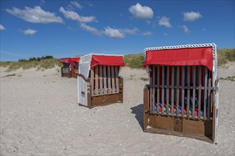 Beach chairs on the beach at Goting, Nieblum, North Sea island of Föhr, Schleswig-Holstein,