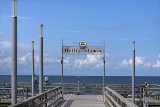 Pier with welcome sign Heiligendamm, Mecklenburg-Vorpommern, Germany, Europe