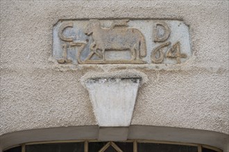 Relief on the former Lamm Inn from 1764, Betzenstein, Upper Franconia, Bavaria, Germany, Europe