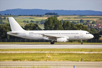 A Fly2Sky Airbus A320 aircraft with the registration number LZ-MDK at Stuttgart Airport, Germany,