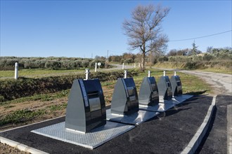 Rubbish collector, rubbish bin, bin, collection point, Provence, Lurs, France, Europe