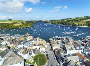 Salcombe and Mill Bay over Kingsbridge Estuary from a drone, Batson Creek, Southpool Creek, Devon,