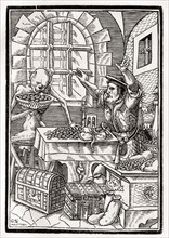 Der Tod kommt zum Geizigen oder Wucherer Woodcut by Georg Scharffenberg after Hans Holbein the