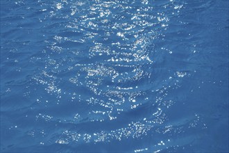 Glittering light reflections on a wavy, deep blue water surface, summer, Germany, Europe