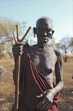 South Ethiopia, in the Maco National Park, in the village of the Mursi, old Mursi woman, with naked