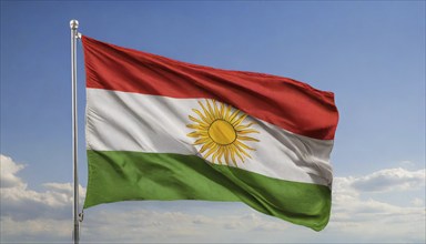 The flag of Kurdistan flutters in the wind