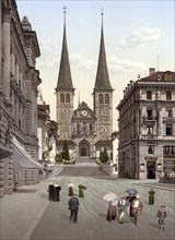 The Cathedral, Lucerne, Switzerland, Historical, digitally restored reproduction from a 19th