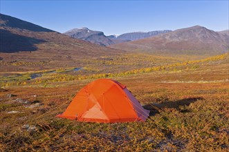 Camping in the Sinnitjohkka and Duolbagorni mountains, Kebnekaise massif, Lapland, Sweden, Sweden,