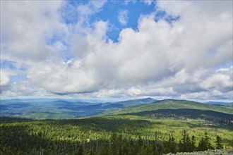 View from Mount Lusen in late summer, Bavarian Forest, Bavaria, Germany, Europe