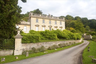 Classical Georgian facade of Iford Manor, near Freshford, Wiltshire, England, UK