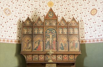 Reredos inside Church of Saint Peter, Manningford Bruce, Vale of Pewsey, Wiltshire, England, UK