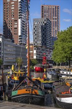 The Maritime Museum, outdoor area in the Leuvehaven, in Rotterdam, many old ships, boats, exhibits