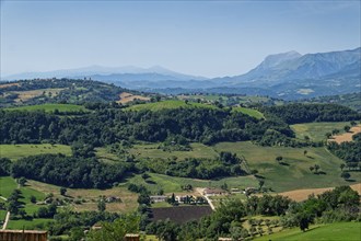 Landscape near San Ginesio in the Marche region with the mountains of the Monti Sibillini National