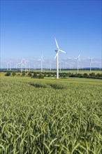 Wind farm north-east of Bad Wünnenberg, East Westphalia Lippe, Paderborn district, with the A44