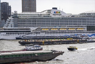 The cruise ship AIDA Prima being refuelled, moored at the Cruise Terminal Rotterdam, shipping