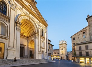 Night-time view of Basilica of Sant'Andrea and Torre Dell'Orologio, Mantua, Mantova, Italy, Europe