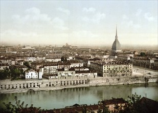 General view from the Capuchin Hill, mount of Capuchins, Turin, Italy, Historic, digitally restored