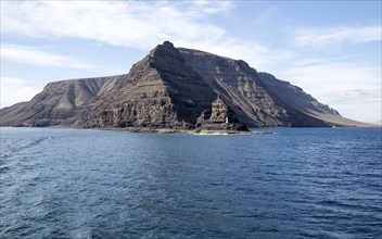 Steep gullied cliffs near Punta Fariones, Chinijo Archipelago, Orzola, Lanzarote, Canary Islands,